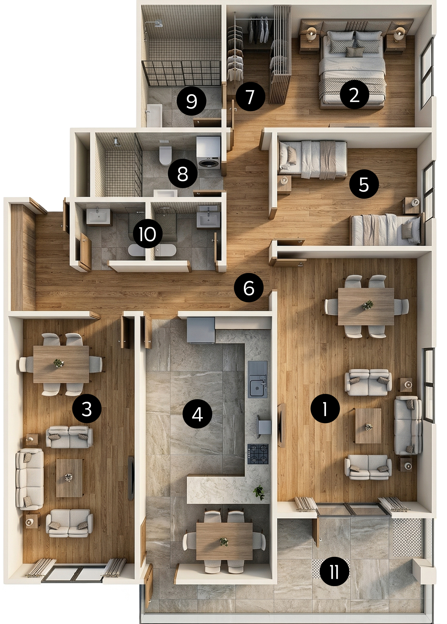 3+1 A tipi daire kat planı